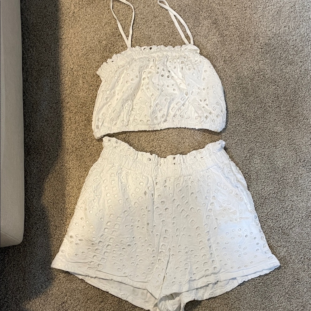 Express White Eyelet Two Piece Set